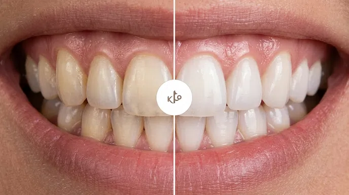 Antes e depois do tratamento de odontologia estética de facetas de resina.